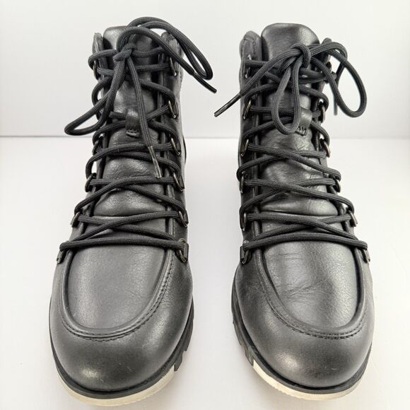 Women's Size 8 SOREL Harlow Lace Up Black Leather Waterproof Winter Boots EUC - Picture 6 of 8